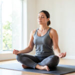 Personne pratiquant une respiration calme sur un tapis de yoga