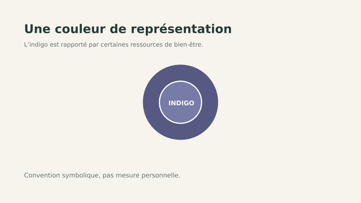 Indigo présenté comme une convention symbolique associée à Ajna dans certaines sources.