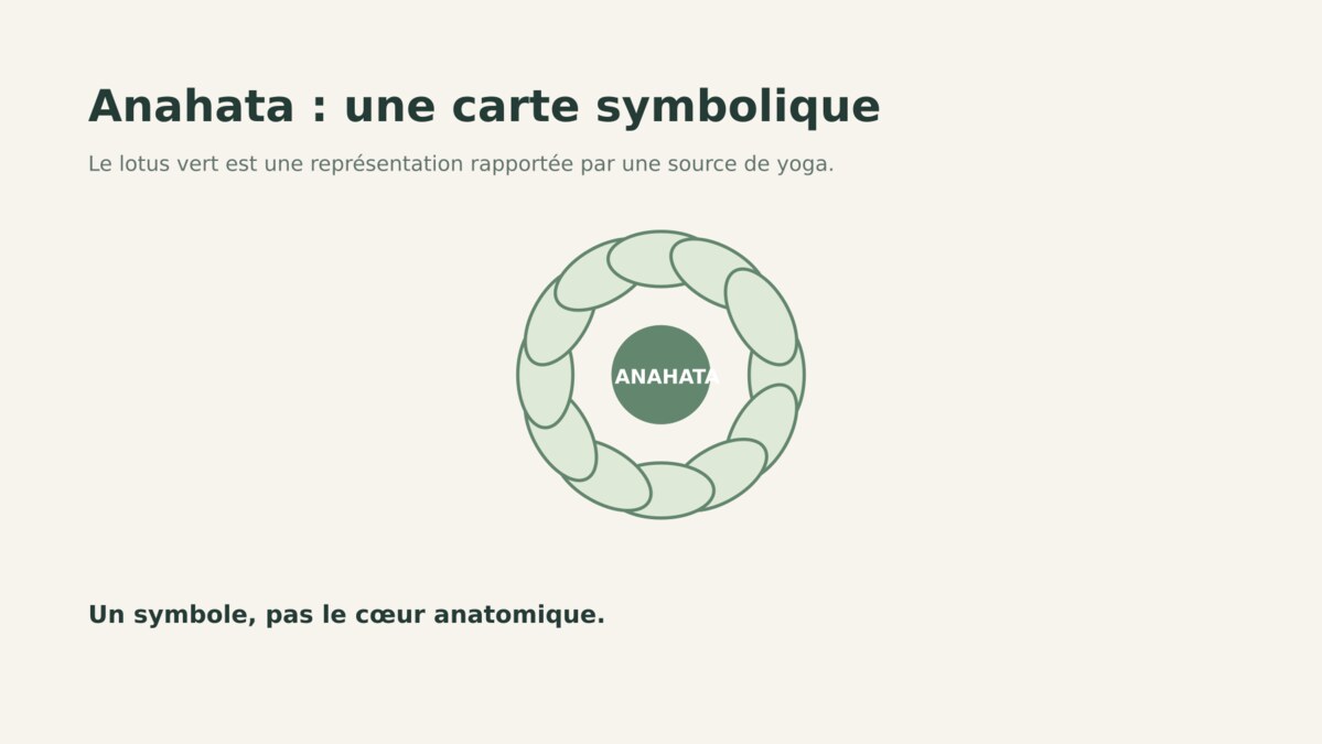 Anahata représenté comme un symbole de lotus vert, distinct du cœur anatomique.