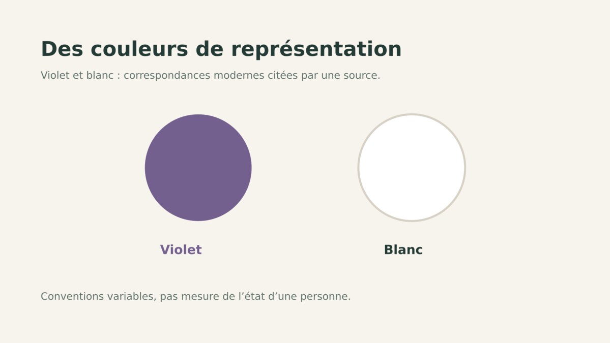 Violet et blanc montrés comme correspondances modernes possibles du chakra couronne.