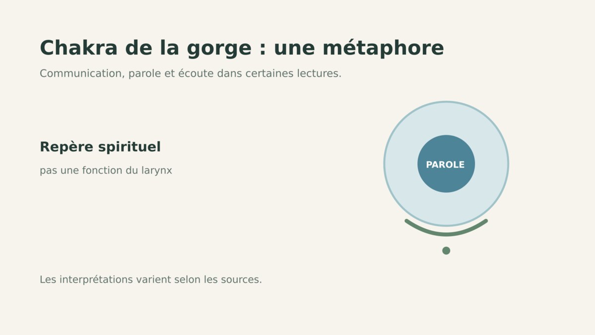 Le chakra de la gorge représenté comme un symbole de communication, distinct d’un organe.