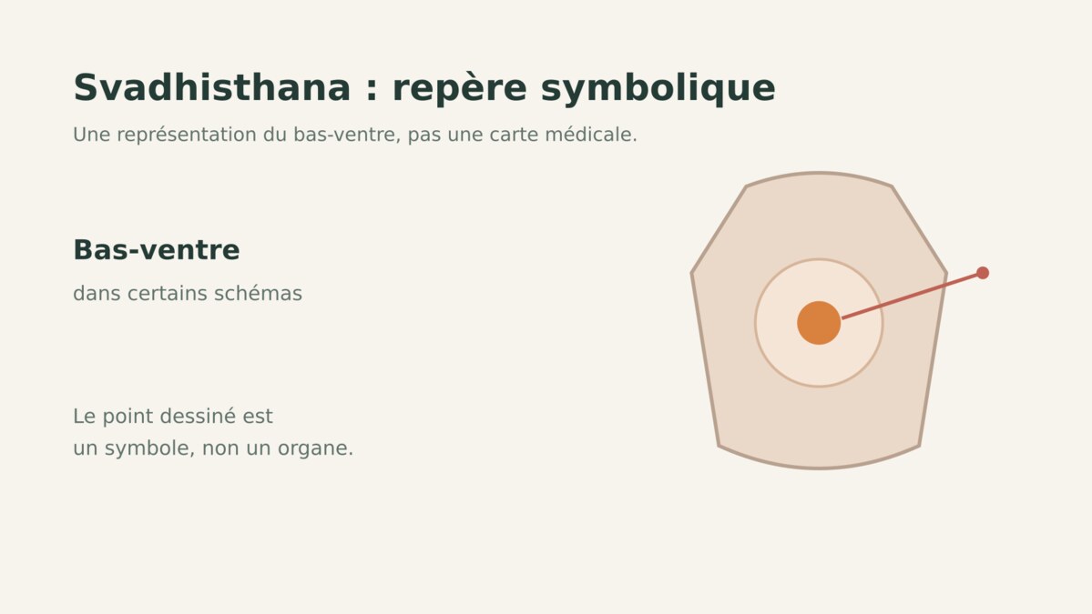 Schéma symbolique de Svadhisthana présenté près du bas-ventre, sans précision anatomique.