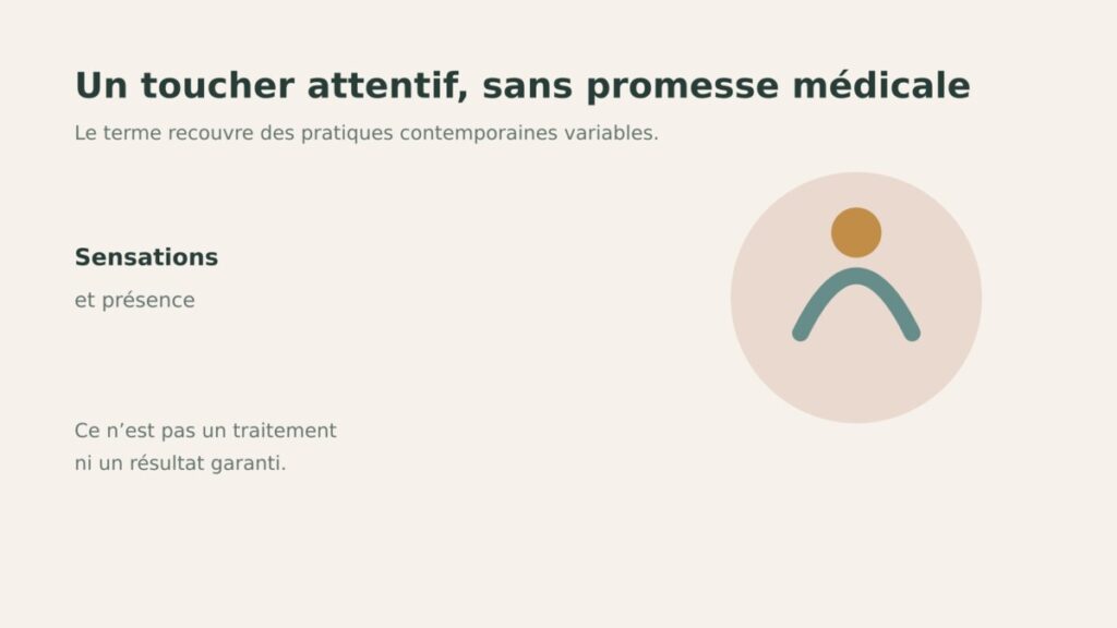 Massage tantrique présenté comme une expérience sensorielle contemporaine, sans effet thérapeutique démontré.