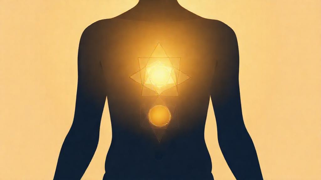 Silhouette symbolique du torse avec des centres lumineux, sans correspondance anatomique précise.